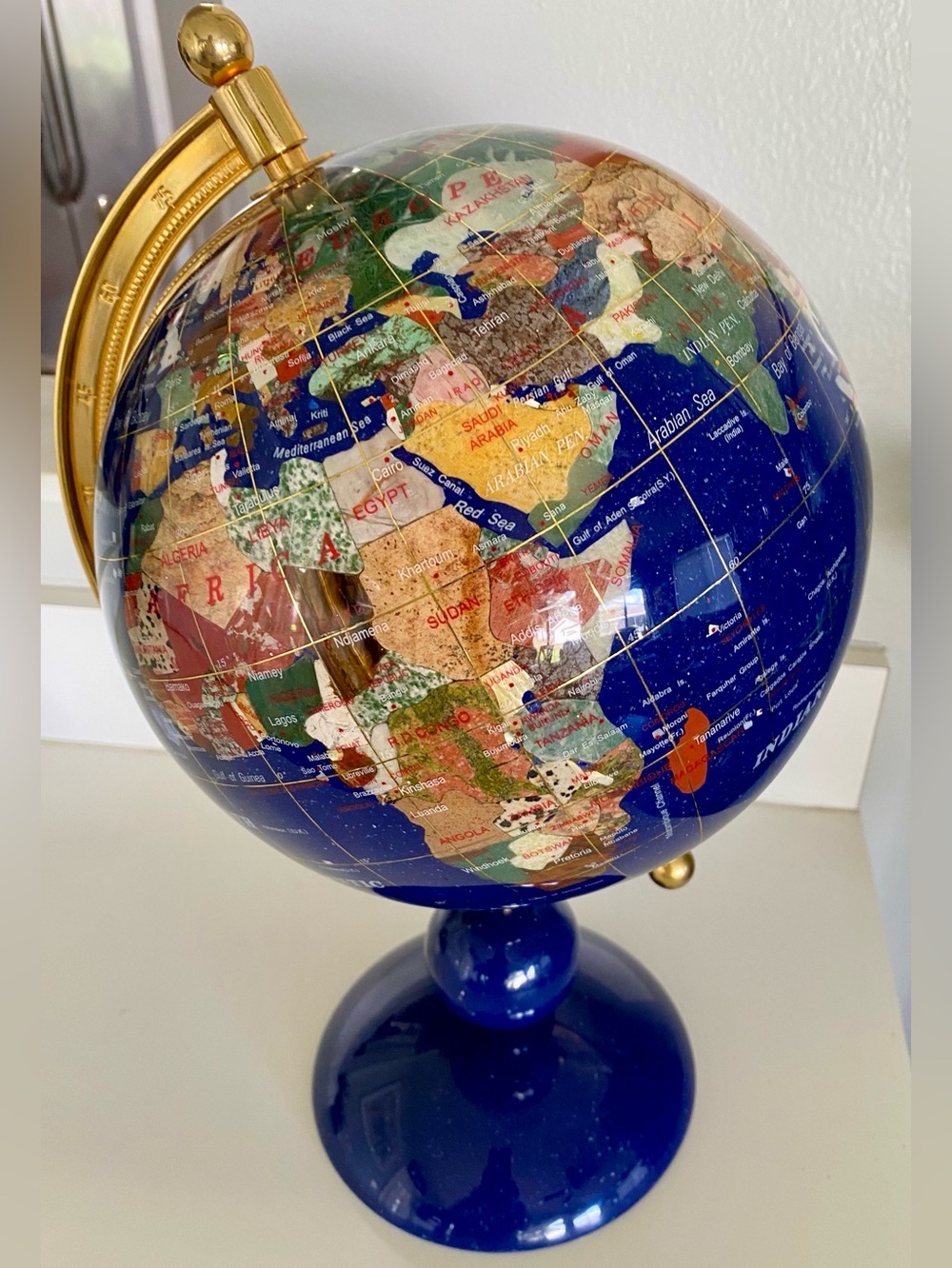 Gorgeous Vintage Semi Precious stones Globe Of The World, In Excellent Condition